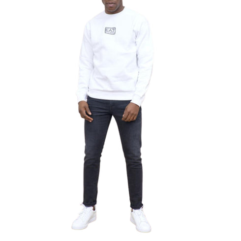 Felpa girocollo con logo Bianco EA7 EMPORIO ARMANI- Francavilla Moda